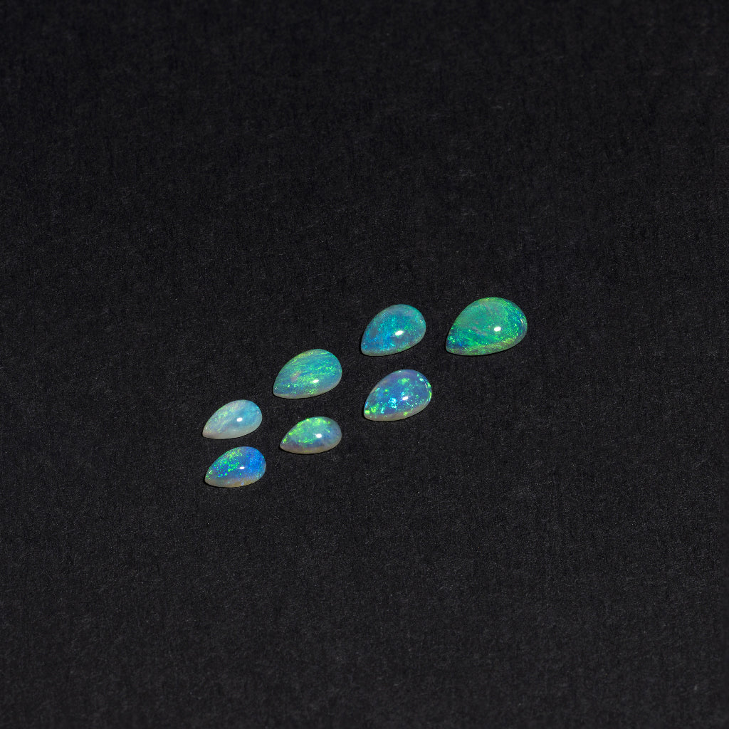 5x3 to 9x7mm Lightning Ridge Crystal Opal Pears – Green Play of Colour