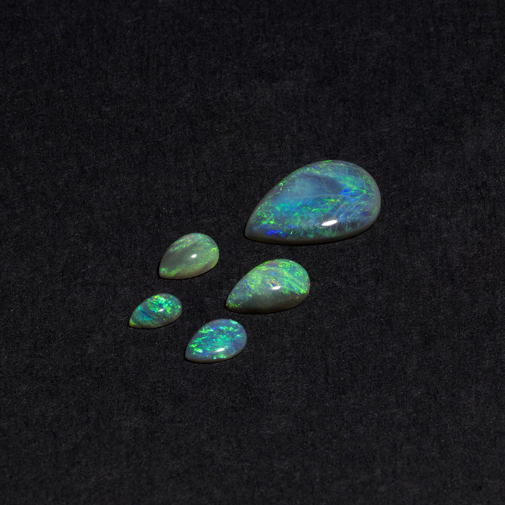 5x3 to 9x7mm Lightning Ridge Semi-Black Opal Pears – Green Play of Colour